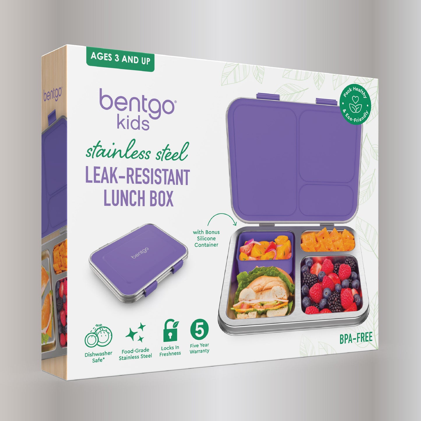 Bentgo Kids Stainless Steel Lunch Box - Purple | Packaging