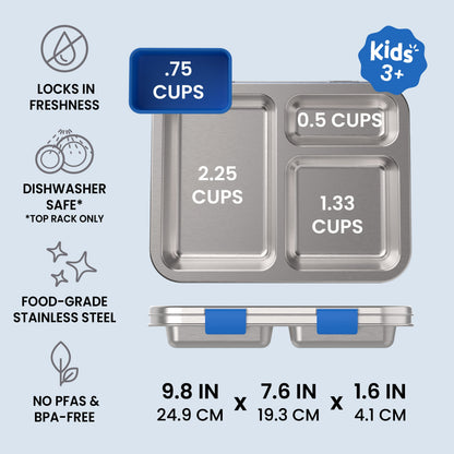 Bentgo Kids Stainless Steel Lunch Box - Blue | Locks In Freshness, Dishwasher Safe (Top Rack Only), Food-Grade Stainless Steel, And No PFAS & BPA-Free