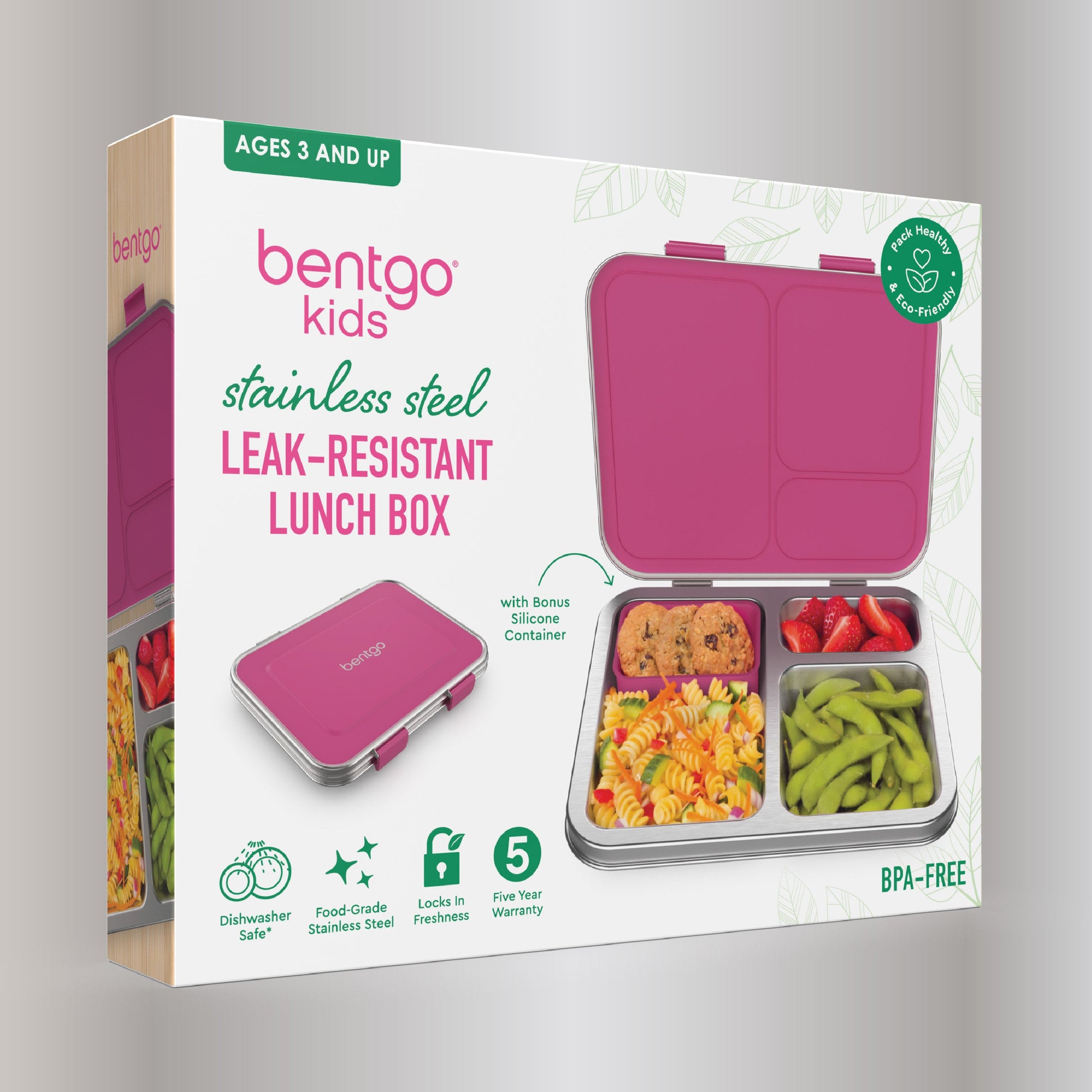 Bentgo Kids Stainless Steel Lunch Box - Fuchsia | Packaging