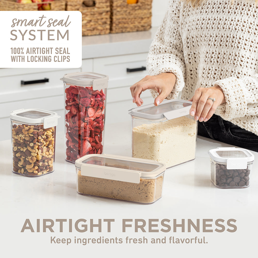 Bentgo® Pantry Airtight Dry Food Storage Containers (10-pcs) - White Stone | Airtight Freshness - Keep Ingredients Fresh And Flavorful