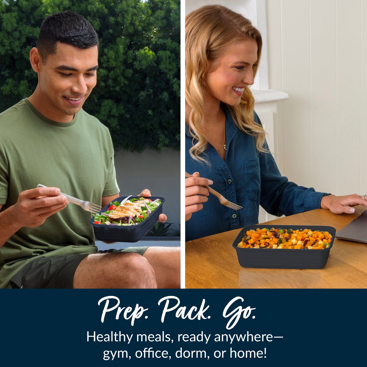 Bentgo® Prep 1-Compartment Meal Prep Containers (20-Piece) - Navy Blue | Prep. Pack. Go. - Healthy Meals, Ready Anywhere - Gym, Office, Dorm, Or Home!