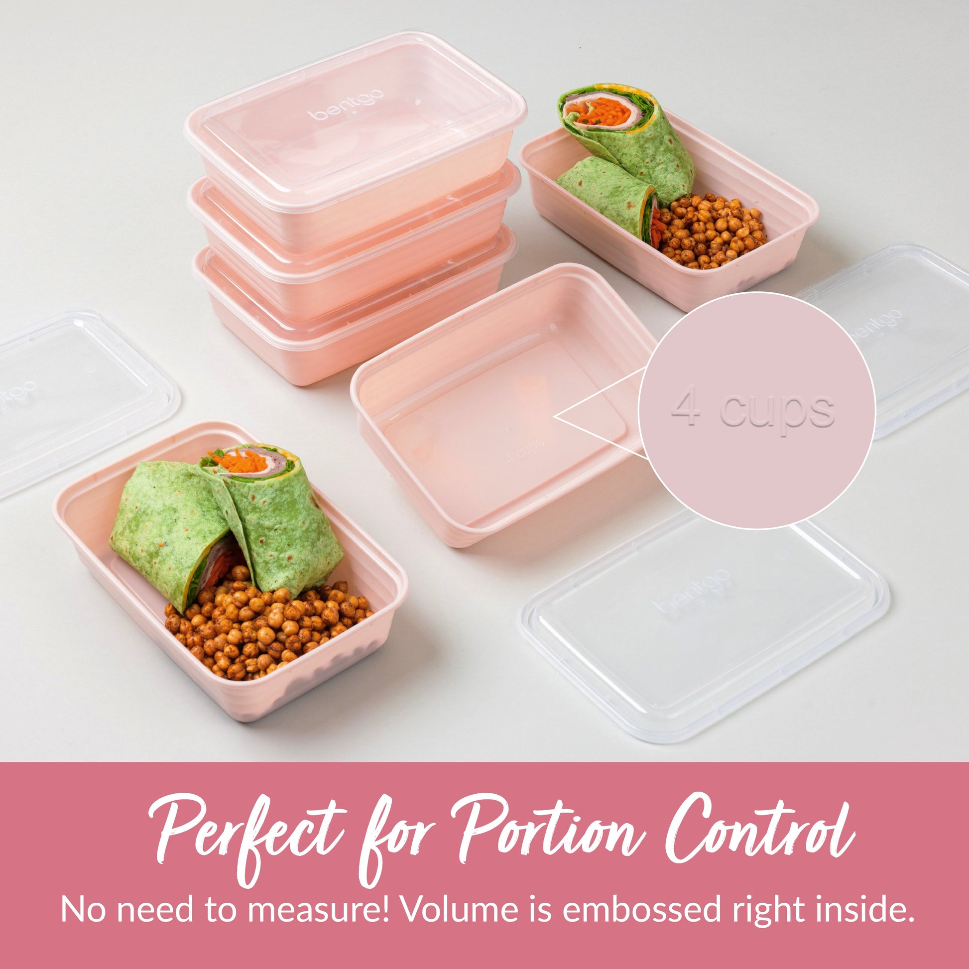 Bentgo® Prep 1-Compartment Meal Prep Containers (20-Piece) - Blush Pink | Perfect For Portion Control - No Need To Measure! Volume Is Embossed Right Inside