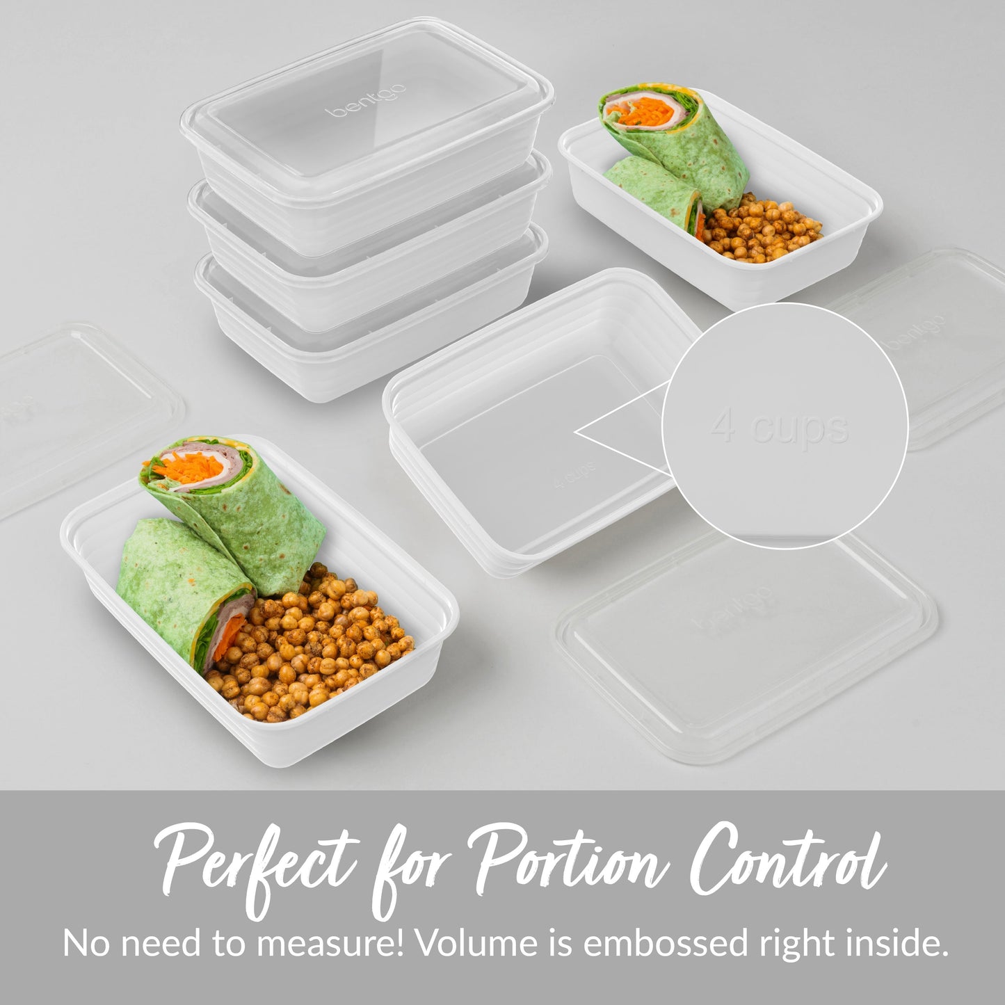 Bentgo® Prep 1-Compartment Meal Prep Containers (20-Piece) - White | Perfect For Portion Control - No Need To Measure! Volume Is Embossed Right Inside