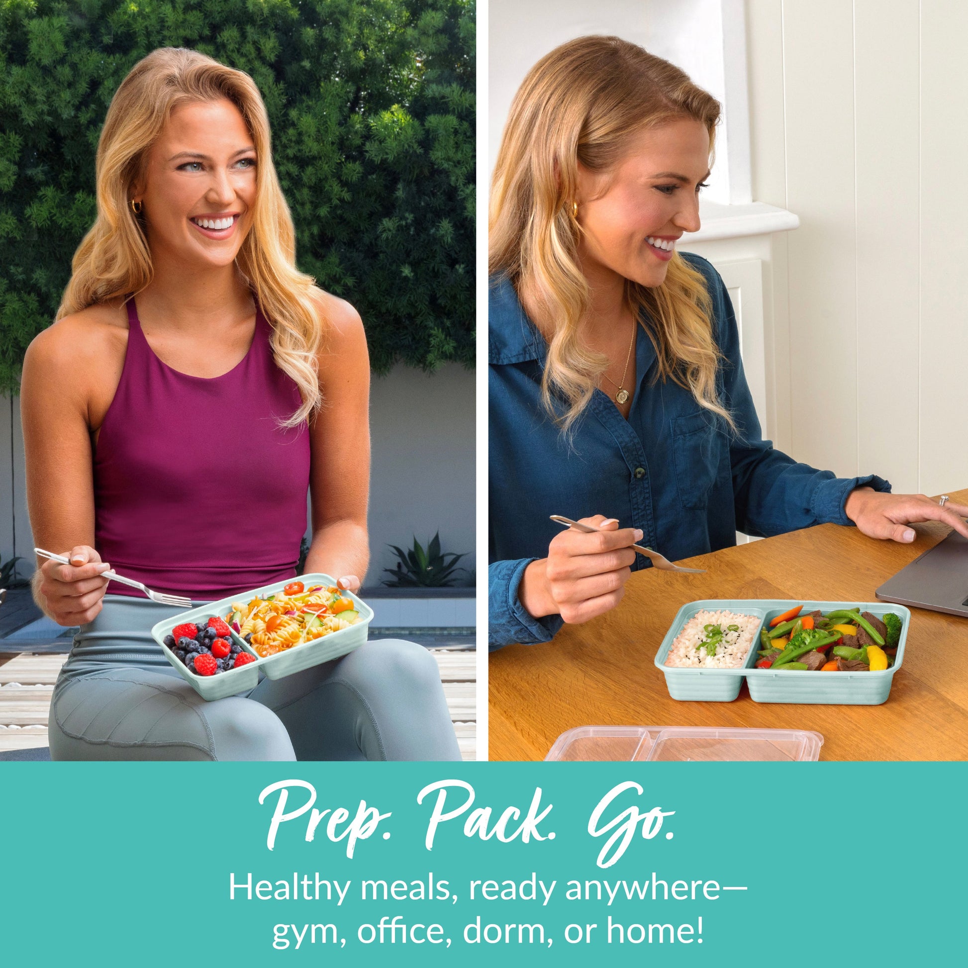 Bentgo® Prep 2-Compartment Meal Prep Containers (20-Piece) - Mint | Prep. Pack. Go. - Healthy Meals, Ready Anywhere - Gym, Office, Dorm, Or Home!