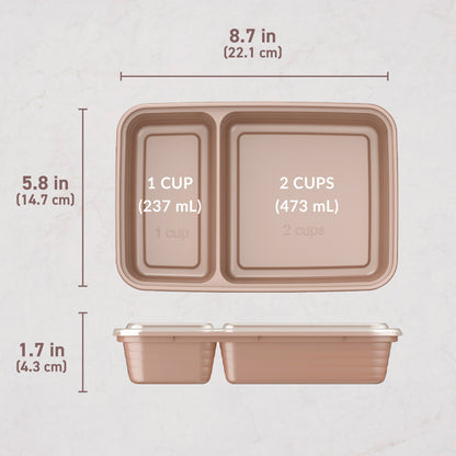 Bentgo® Prep 2-Compartment Meal Prep Containers (20-Piece) - Rose Gold | Dimensions