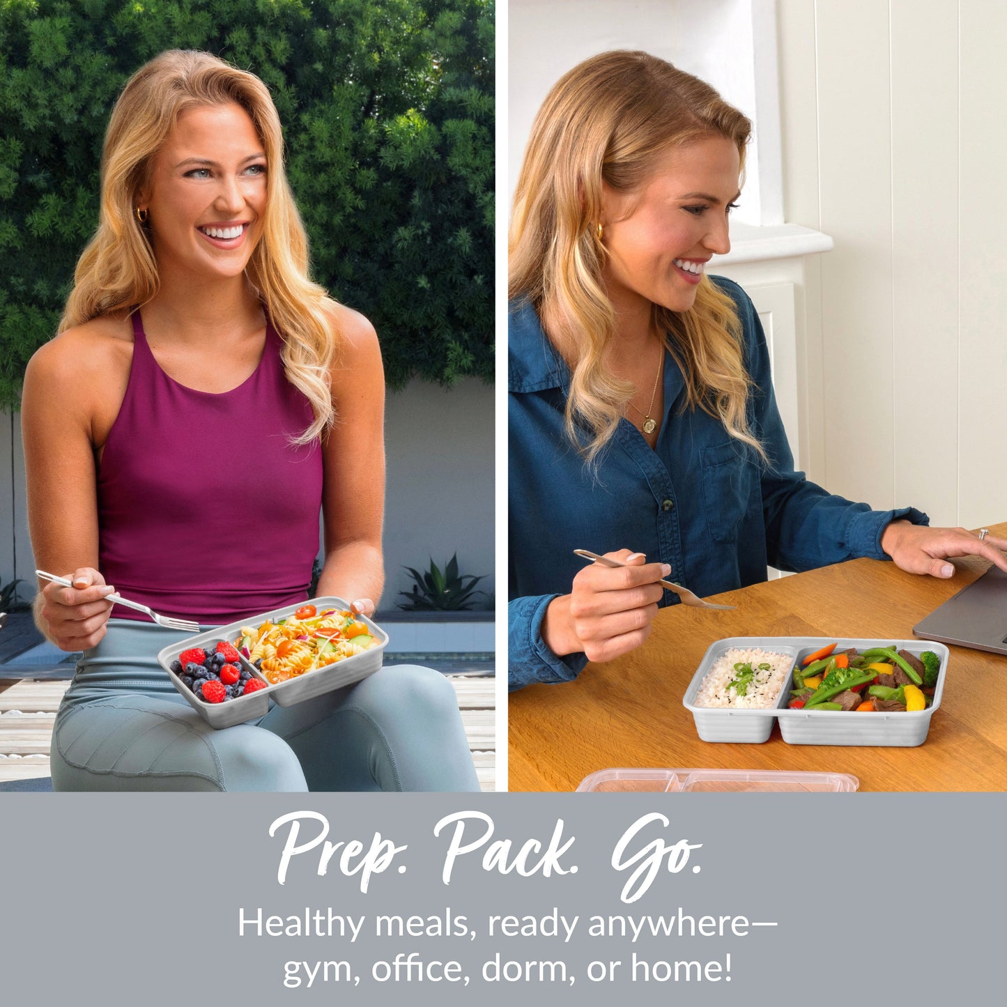 Bentgo® Prep 2-Compartment Meal Prep Containers (20-Piece) - Silver | Prep. Pack. Go. - Healthy Meals, Ready Anywhere - Gym, Office, Dorm, Or Home!