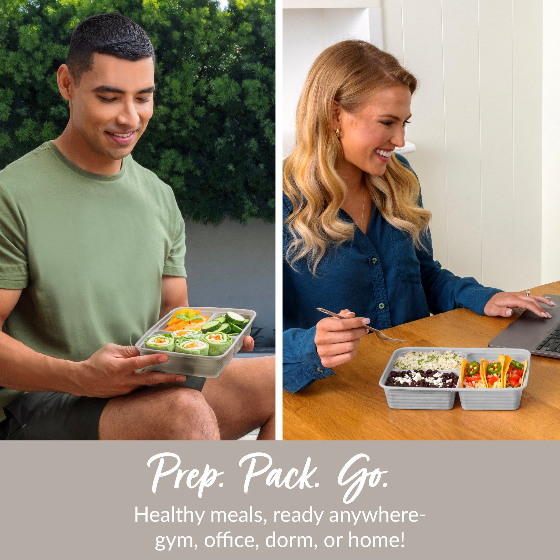 Bentgo® Prep 3-Compartment Meal Prep Containers (20-Piece) - Stone Gray | Prep. Pack. Go. - Healthy Meals, Ready Anywhere - Gym, Office, Dorm, Or Home!