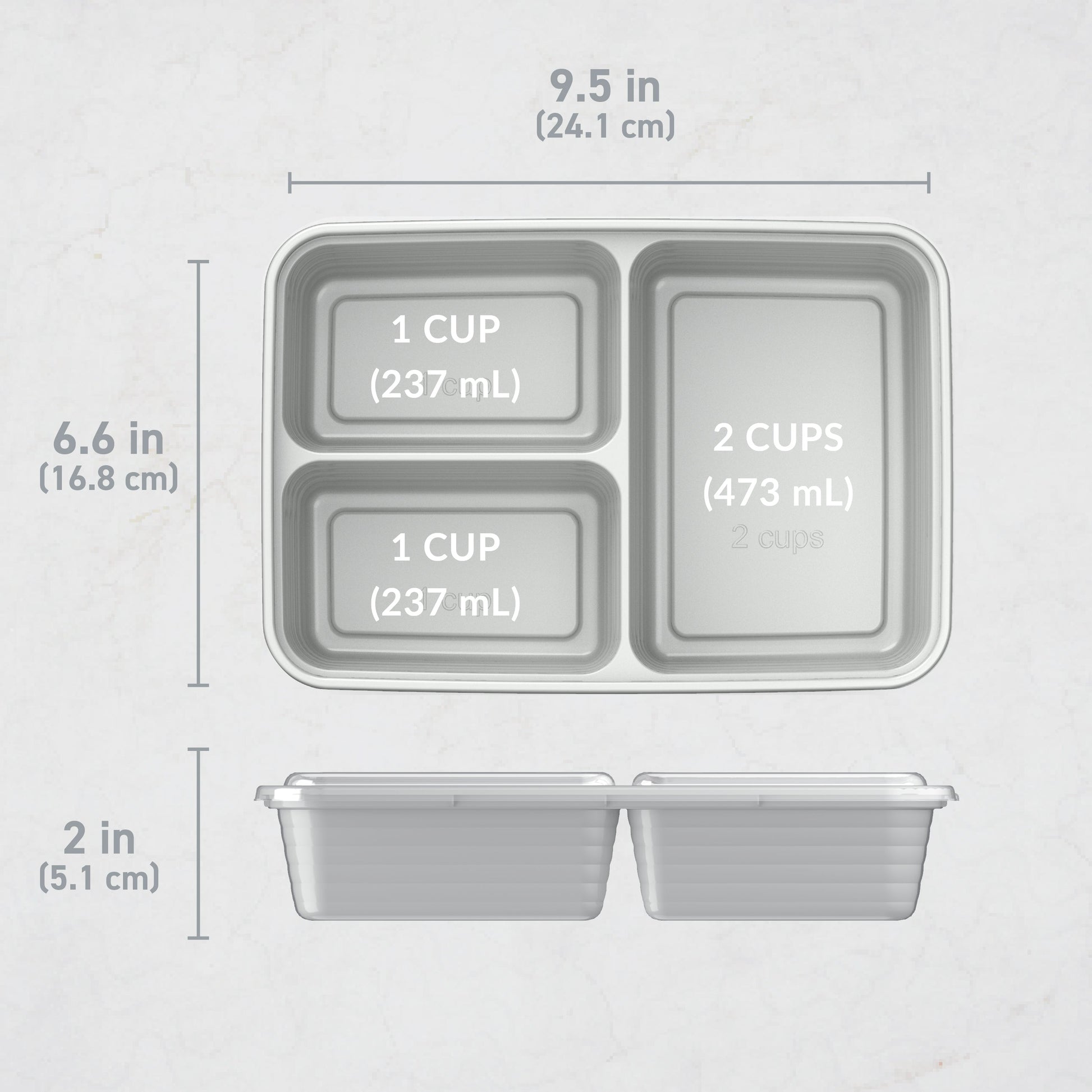 Bentgo® Prep 3-Compartment Meal Prep Containers (20-Piece) - Silver | Dimensions