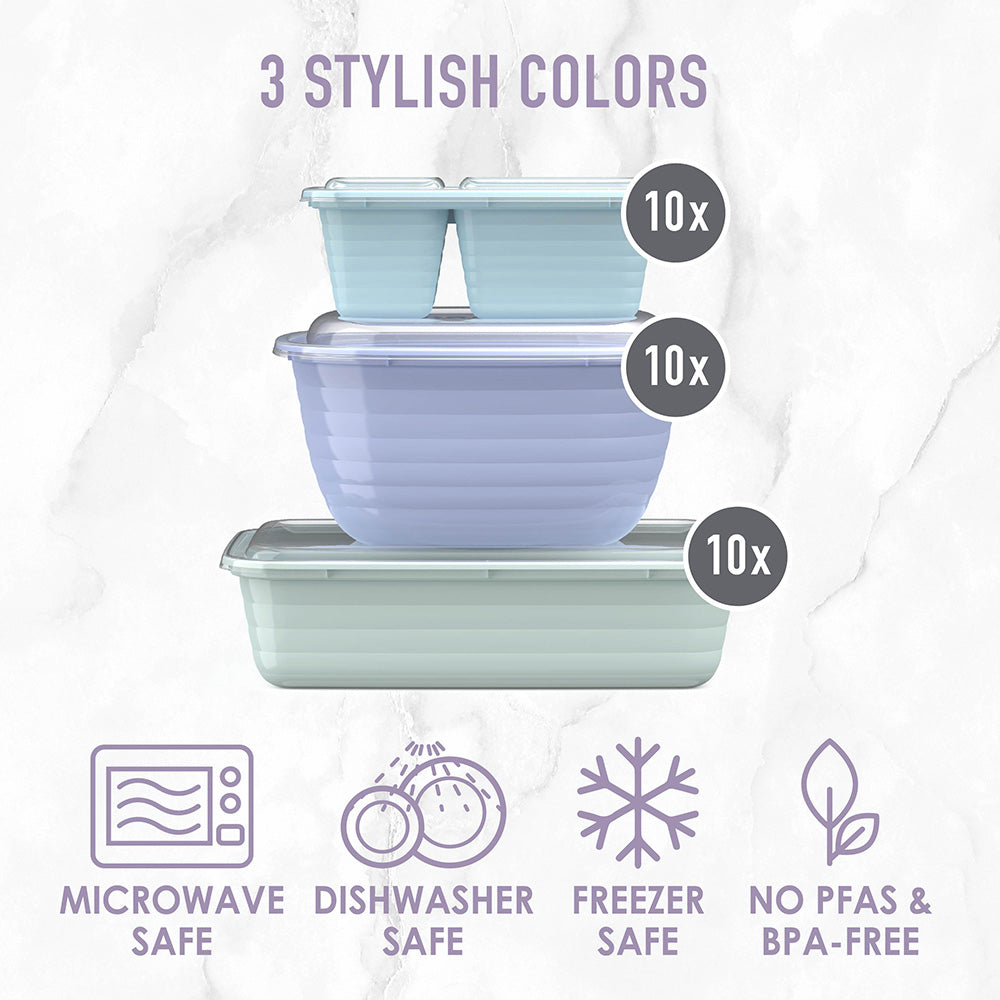 Bentgo® Prep 60-Piece Variety Meal Prep Kit - Floral Pastels | 3 Stylish Colors - Microwave Safe, Dishwasher Safe, Freezer Safe, And No PFAS & BPA-Free