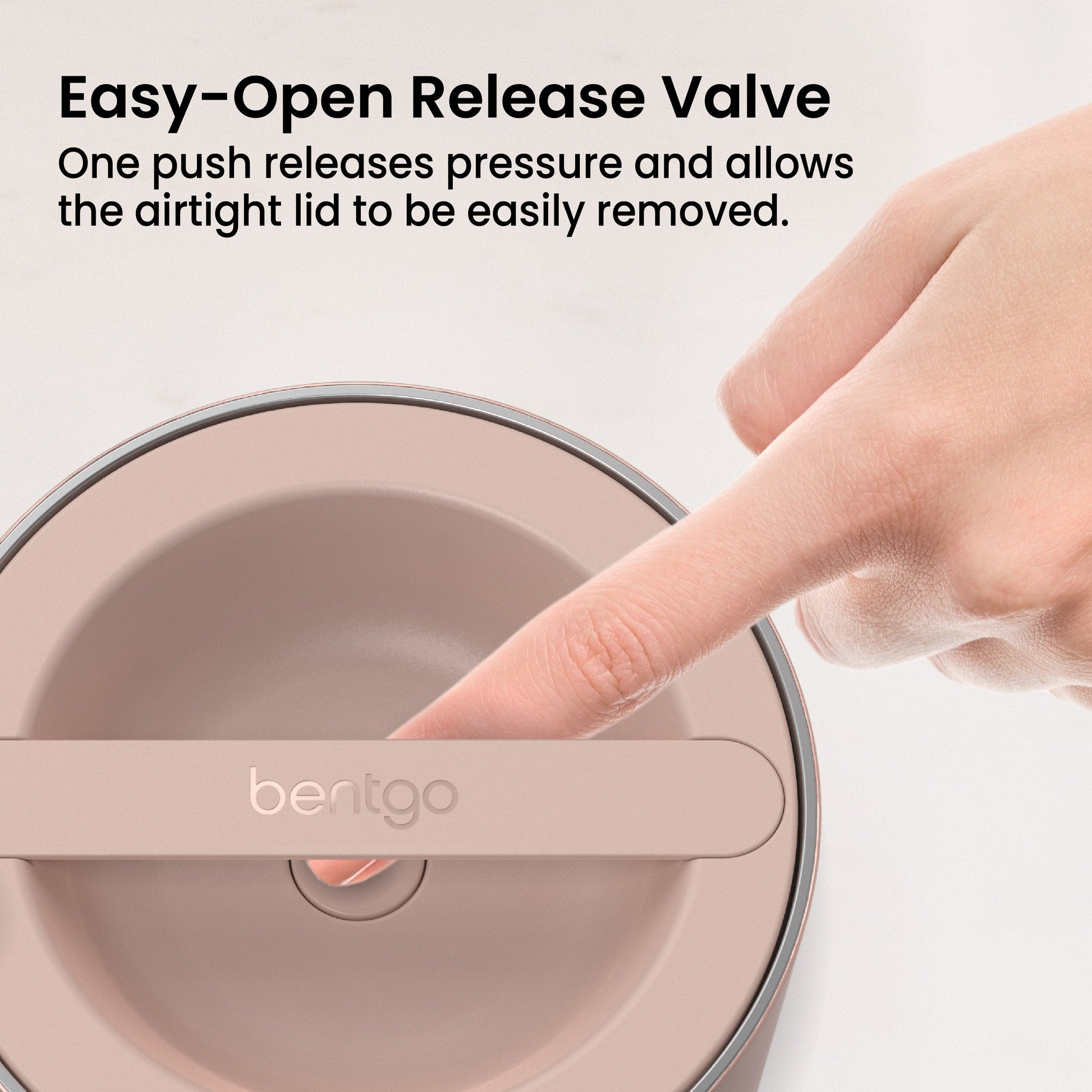 Bentgo® Stainless Steel Insulated Food Container - Rose Gold | Easy-Open Release Valve - One Push Releases Pressure And Allows The Airtight Lid To Be Easily Removed