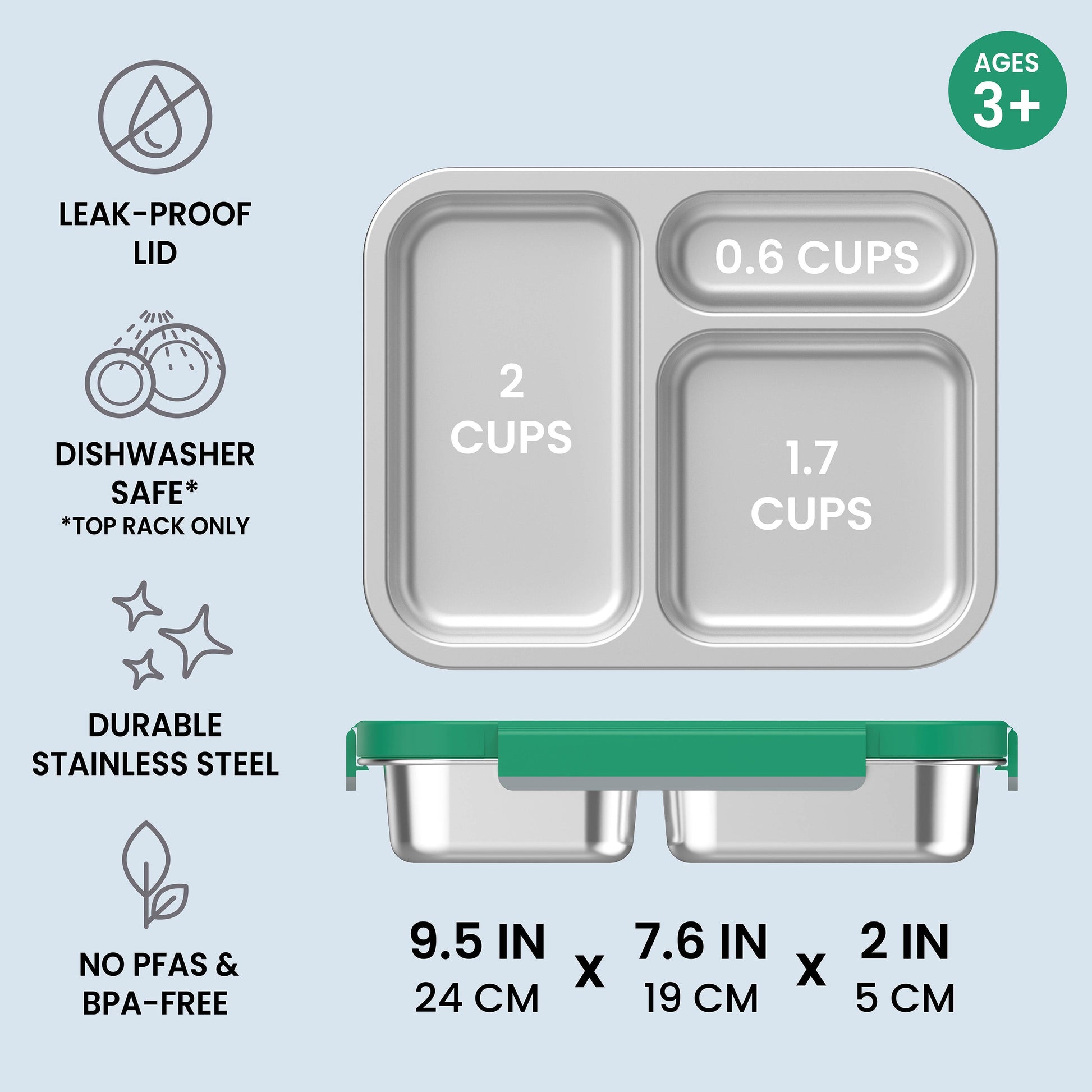 Bentgo Stainless Steel Snack Box - Gray Leaf | Leak-Proof Lid, Dishwasher Safe (Top Rack Only), Durable Stainless Steel, No PFAs & BPA-Free