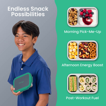 Bentgo Stainless Steel Snack Box - Gray Leaf | Endless Snack Possibilities - Morning Pick-Me-Up, Afternoon Energy Boost, And Post-Workout Fuel
