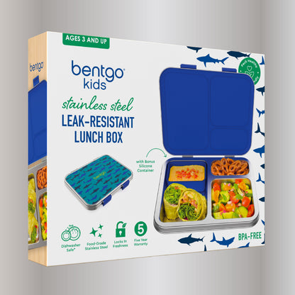 Bentgo® Kids Stainless Steel Prints Lunch Box - Sharks | Packaging